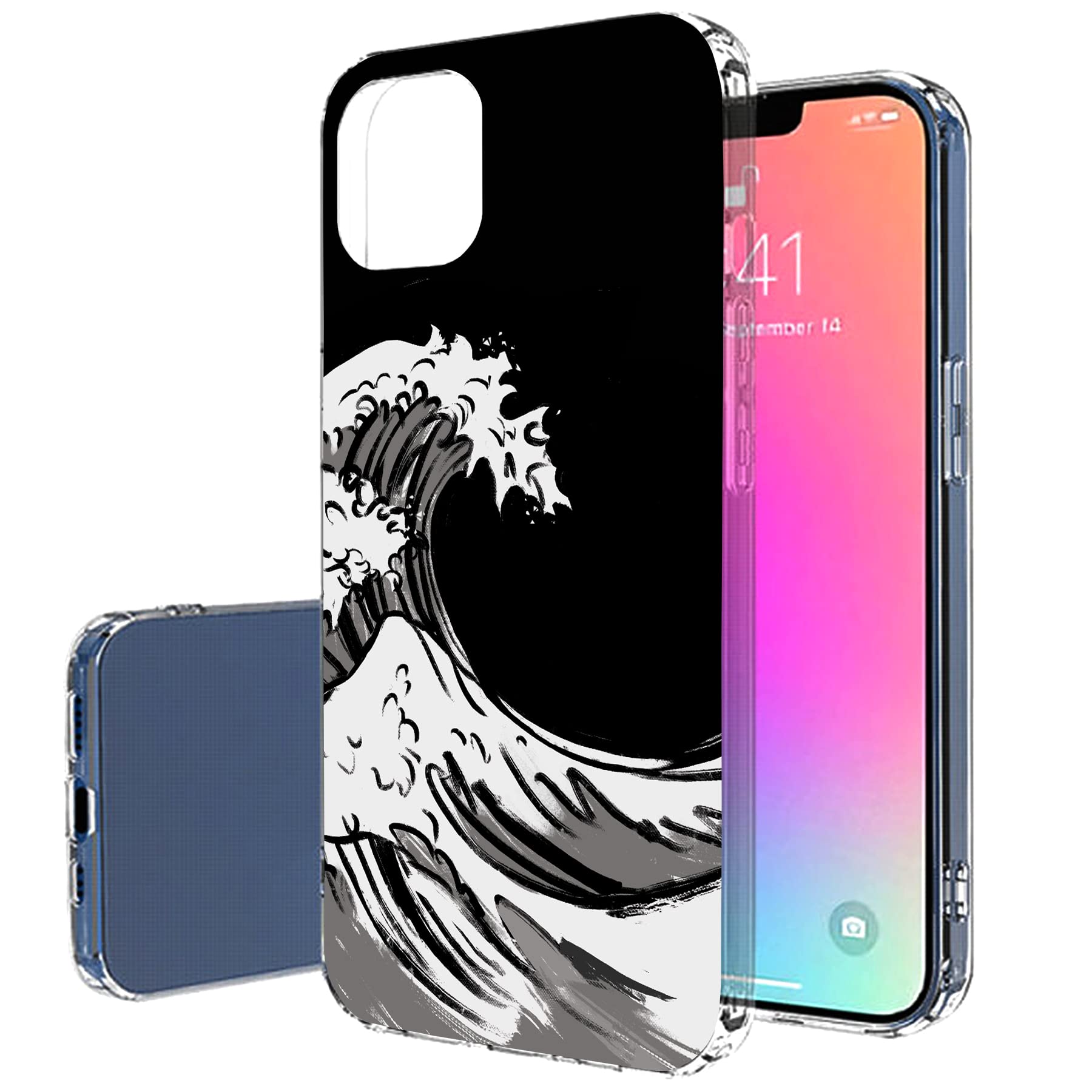 Slim Thin Gel TPU Case for Apple iPhone 13 Pro Max - Japanese Waves Design, Lightweight Flexible Soft Protective Cover, Anti-Scratch, Made in USA - Perfect for Daily Use, Travel & Style Protection