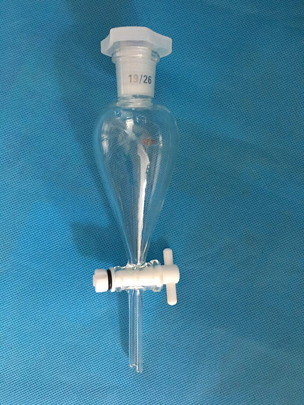 60ml Glass Conical Separatory Funnel with PTFE Stopcock - Laboratory Essential for Liquid Extraction, Chemical Separation & Essential Oil Distilling