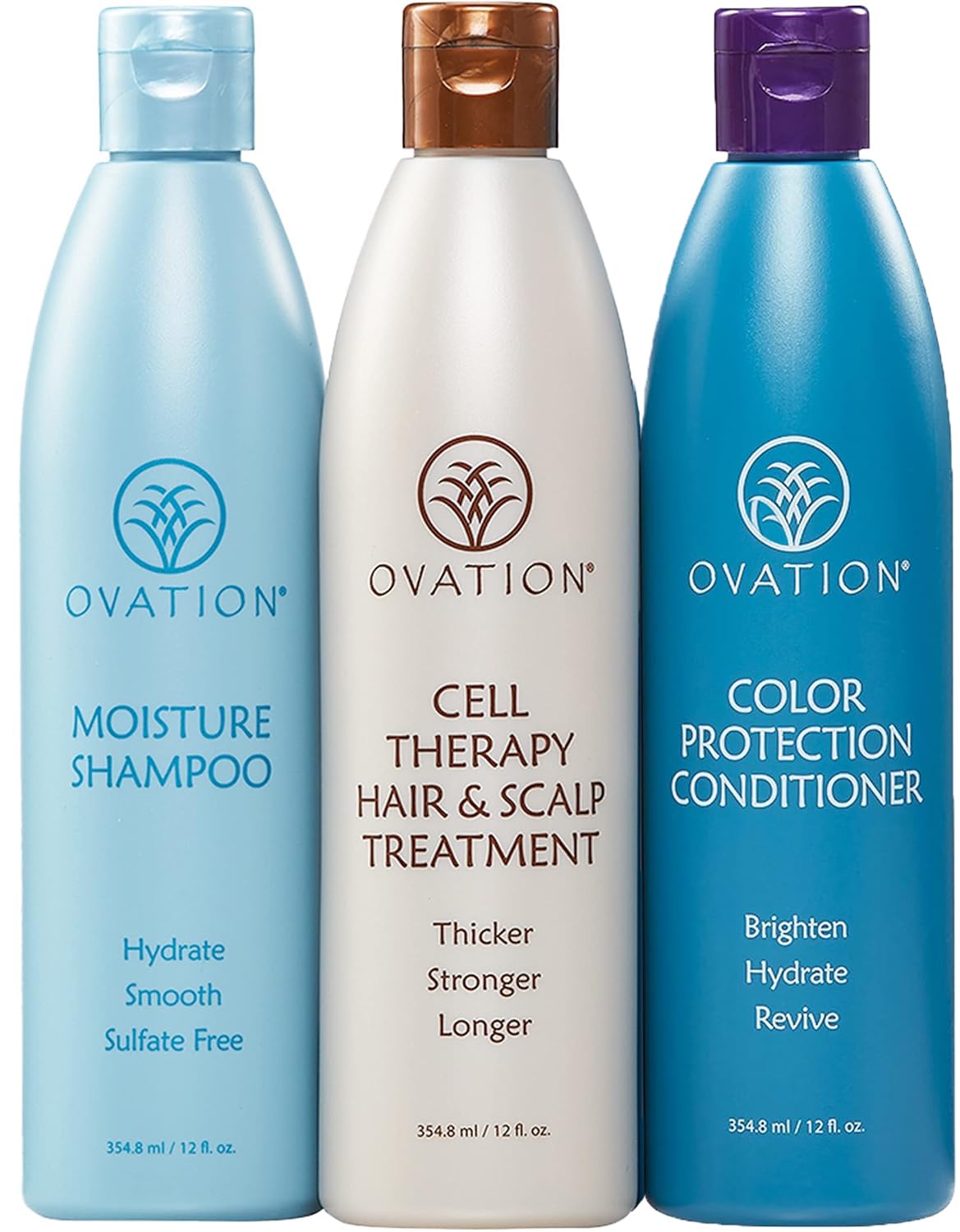 Ovation Hair 3-Step Bundle for Dry, Color-Treated Hair - Moisturizing Shampoo, Hair Growth Therapy & Scalp Treatment, Color-Safe Conditioner - Brighten & Hydrate Bleached/Dyed Hair - Perfect for Damaged Hair Repair & Daily Hair Care Routine