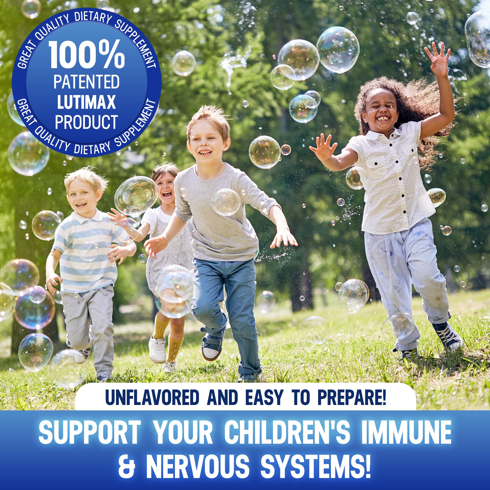 Lutimax Kids Brain Supplement Powder with Luteolin & Rutin - Supports Memory, Focus, Muscle & Immune Health - Nootropic Antioxidant Formula - 200 Servings - Ideal for School, Study & Daily Cognitive Performance