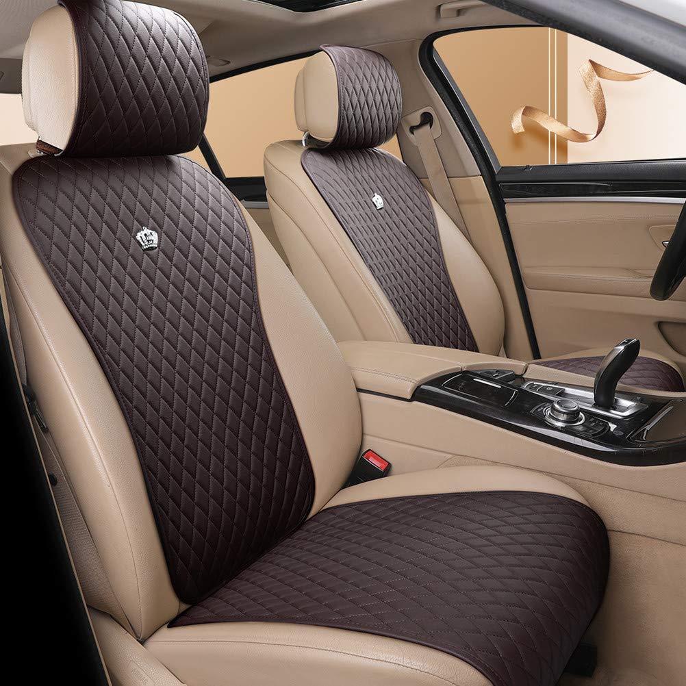 Premium Universal Leather Car Seat Covers - Dark Brown Crown Design (11-Piece Set) | Fits Most Cars, SUVs & Trucks | Waterproof & Comfortable for Daily Commute, Road Trips & Family Travel