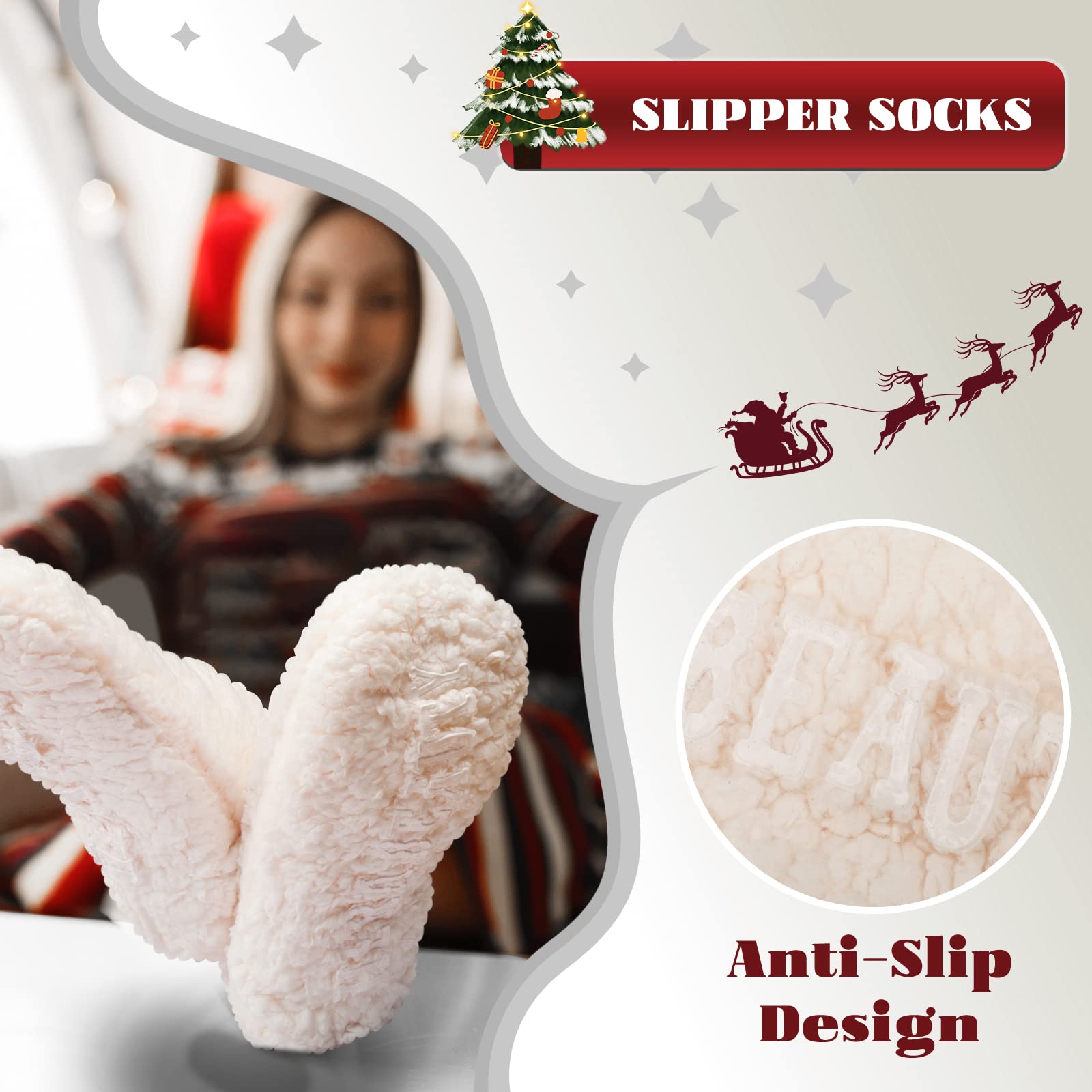 Women's Thick Fluffy Slipper Socks - Non-Slip Winter Warm Fuzzy House Socks for Indoor & Outdoor Use - Perfect for Lounging, Yoga, and Cold Weather Comfort