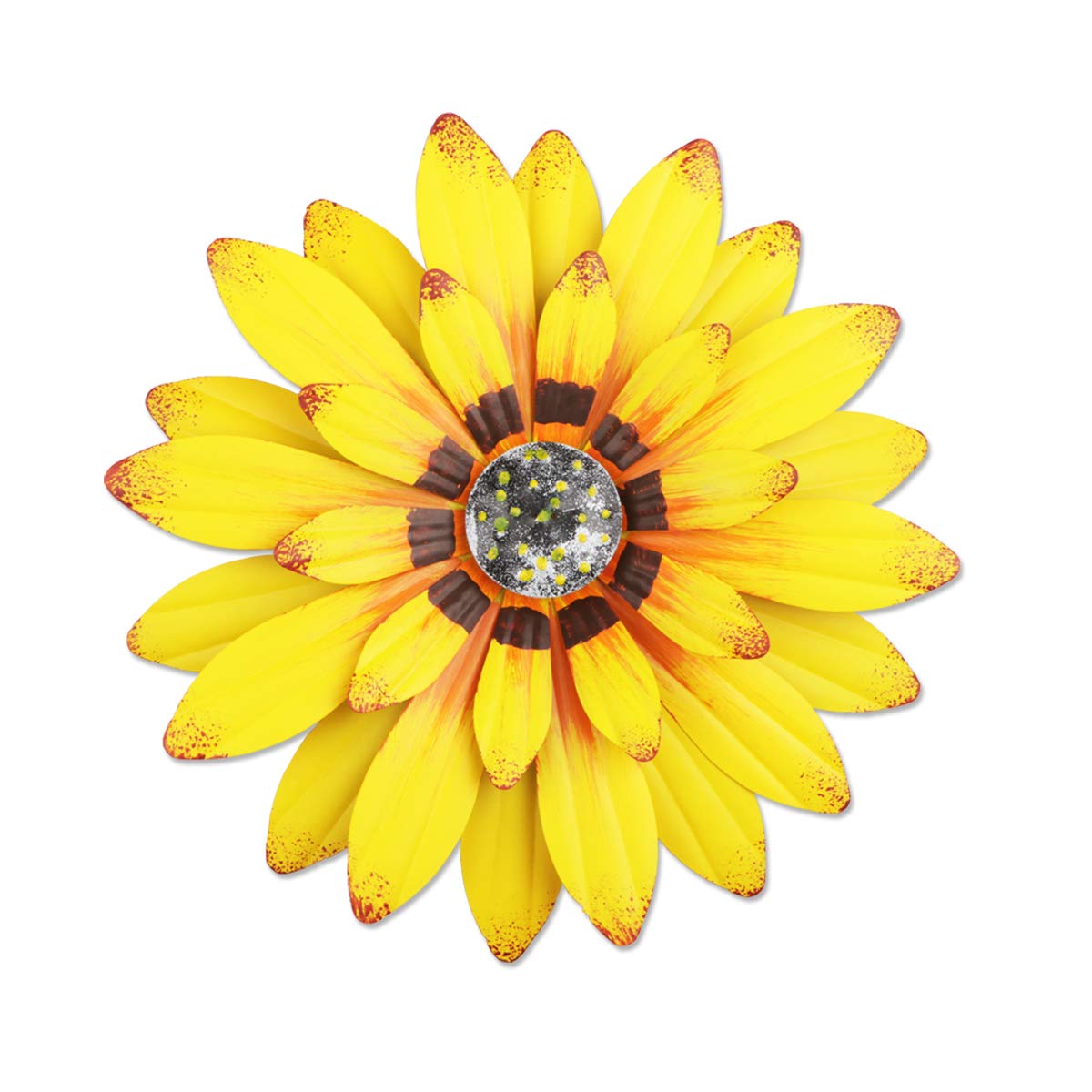 YIYA 13 Inch Metal Flower Wall Art - Multi-Layer Floral Wall Decor for Home & Garden - Hanging Decor for Balcony, Patio, Porch, Bedroom & Living Room - Vibrant Yellow Wall Art for Indoor & Outdoor Decor