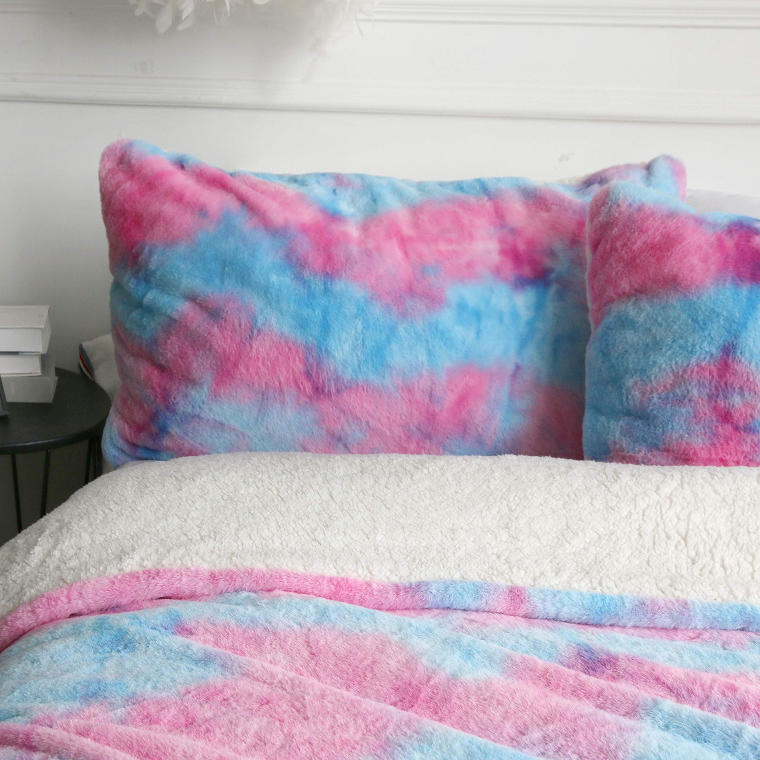 Sleepwish Shaggy Duvet Cover Set - Purple Tie Dye Plush Bedding | Ultra Soft Crystal Velvet & Faux Fur Sherpa Backing | 3-Piece Comforter Cover with 2 Pillowcases (Full/Queen Size) | Cozy Winter Bedroom Upgrade for Master Bedroom, Guest Room & Dorm Decor