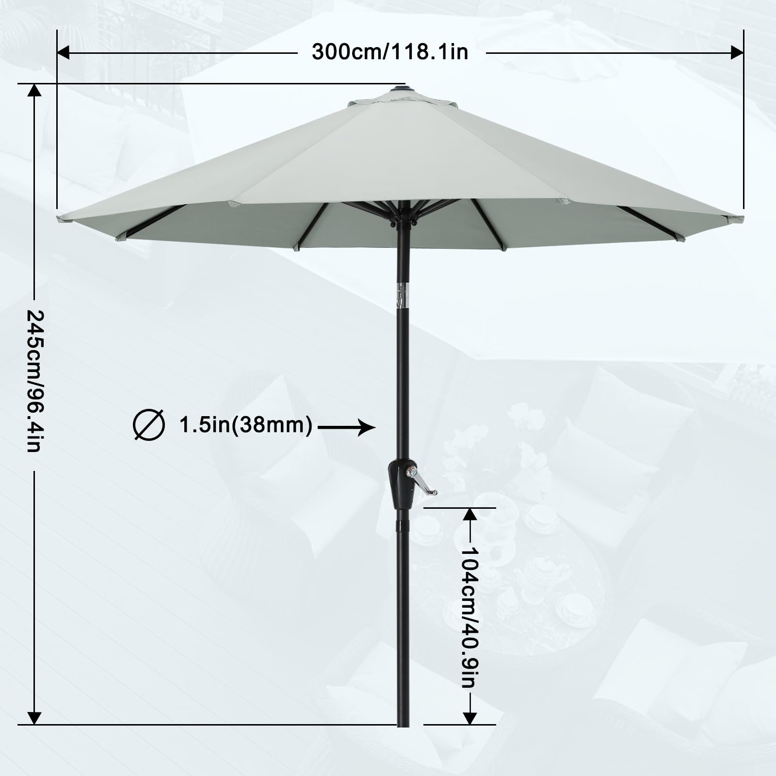 MASTERCANOPY 10ft Light Gray Patio Umbrella for Outdoor Market Table - 8 Ribs Waterproof Sun Shade for Restaurant, Cafe, Poolside & Backyard