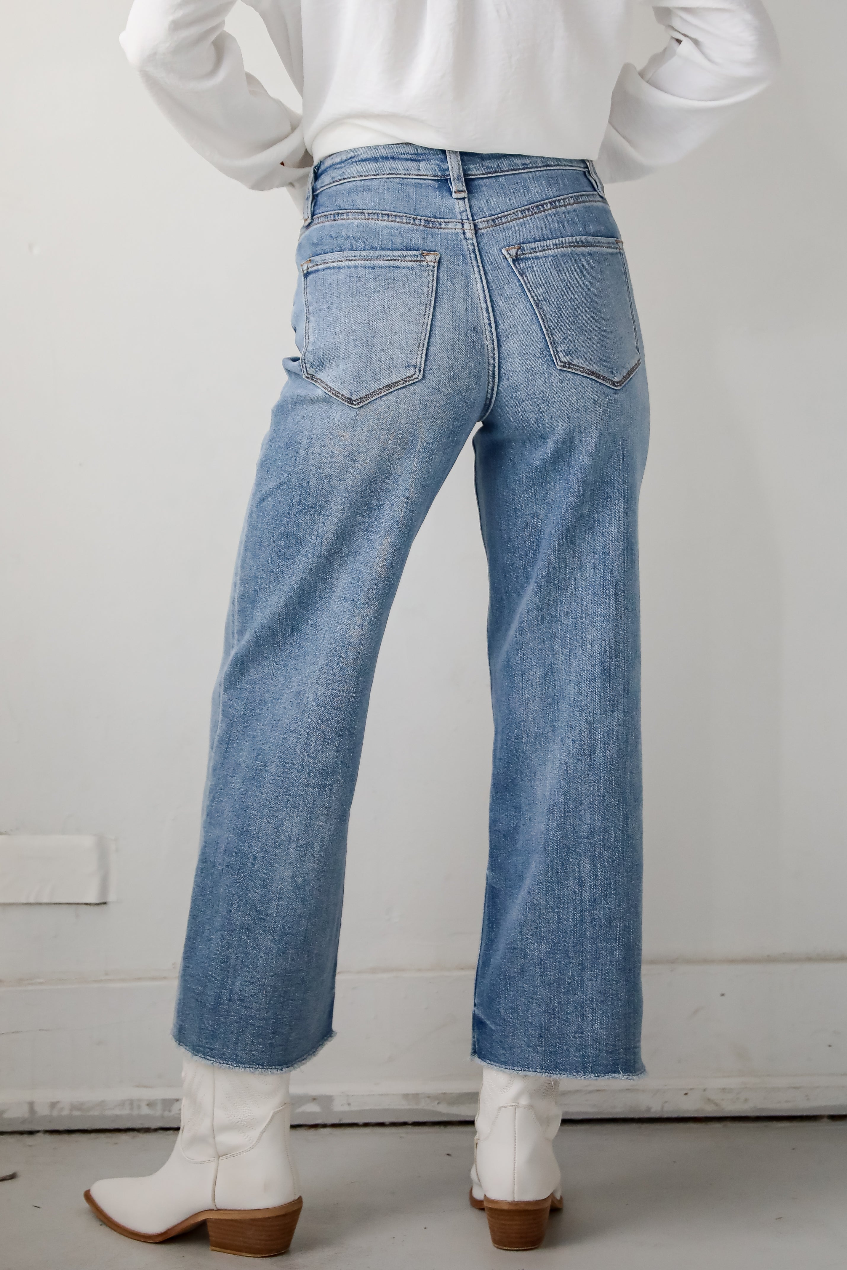 Abigail Medium Wash High Rise Wide Leg Jeans for Women - Comfortable Stretch Denim Pants for Casual Wear & Everyday Outfits