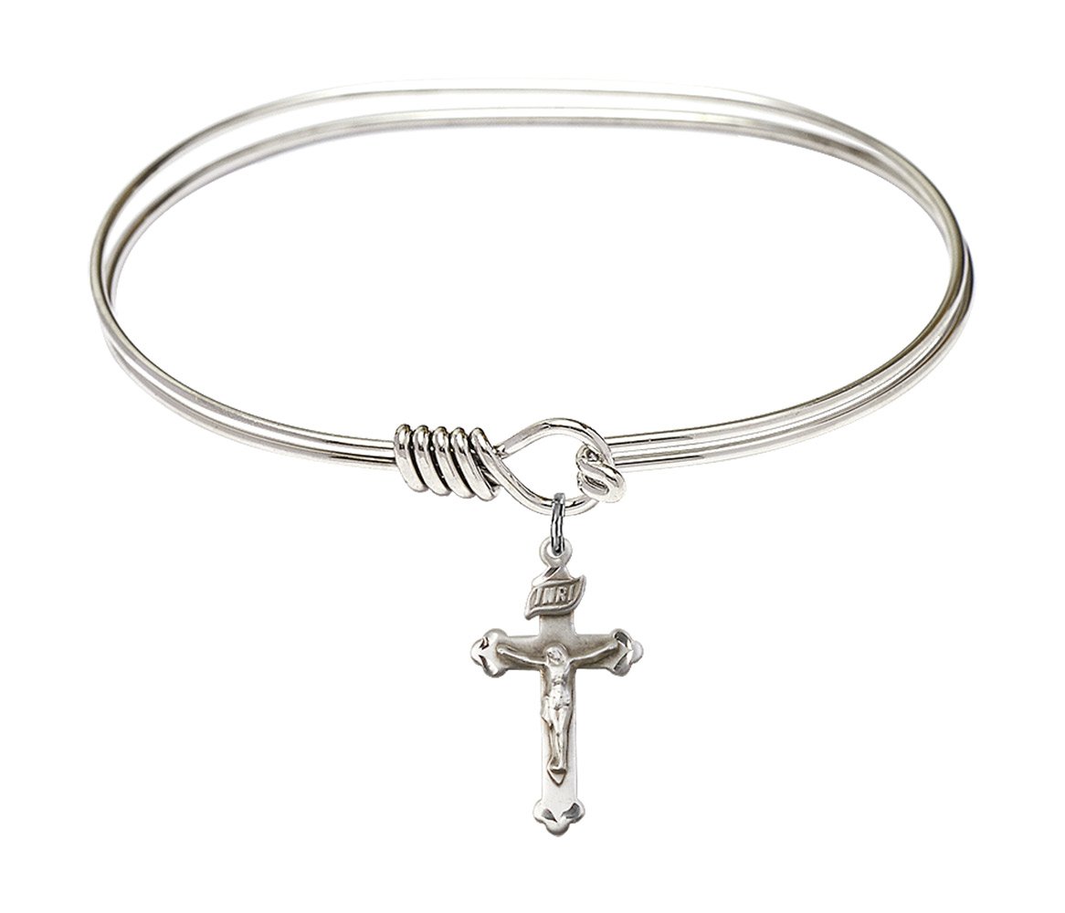 Sterling Silver Oval Eye Hook Bangle Bracelet with Crucifix - Elegant Religious Jewelry for Women, Perfect for Church, Weddings & Everyday Wear
