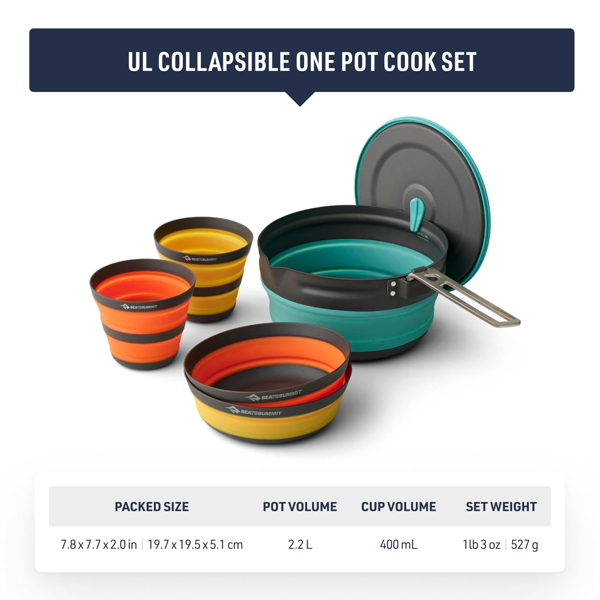 Sea to Summit Frontier Ultralight Collapsible Cook Set for 2 - 1 Pot, 2 Bowls & 2 Cups | Compact Camping Cookware for Backpacking, Hiking & Outdoor Adventures