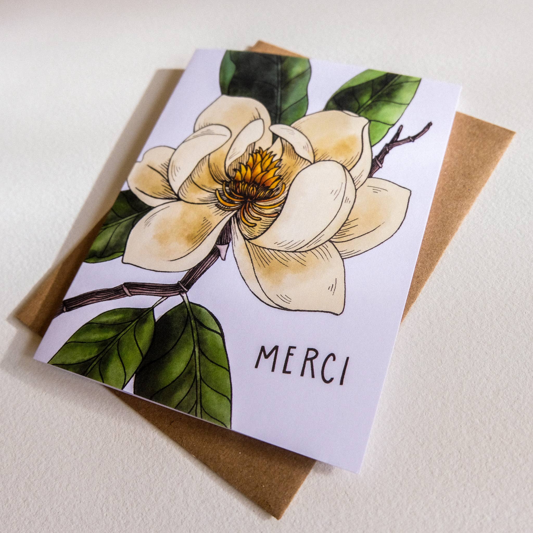 Merci Magnolia Greeting Card - Elegant Floral Thank You Card for All Occasions | Perfect for Birthdays, Weddings, Anniversaries & Appreciation Gifts