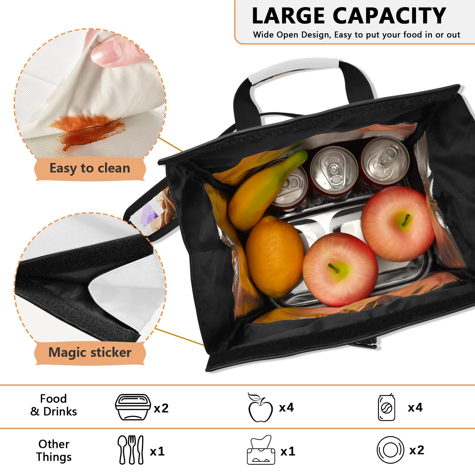 Insulated Leakproof Lunch Bag for Women & Men - Foldable Cooler Tote with Adjustable Shoulder Strap for School, Office, Picnic | Basset Hound Design Lunch Box for Work, Travel & Outdoor Activities