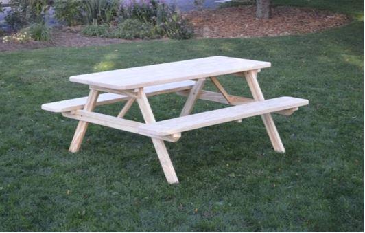 A & L Outdoor Dining Table with Attached Benches - Free Umbrella Hole Included | Perfect for Patio, Garden, and Backyard BBQs