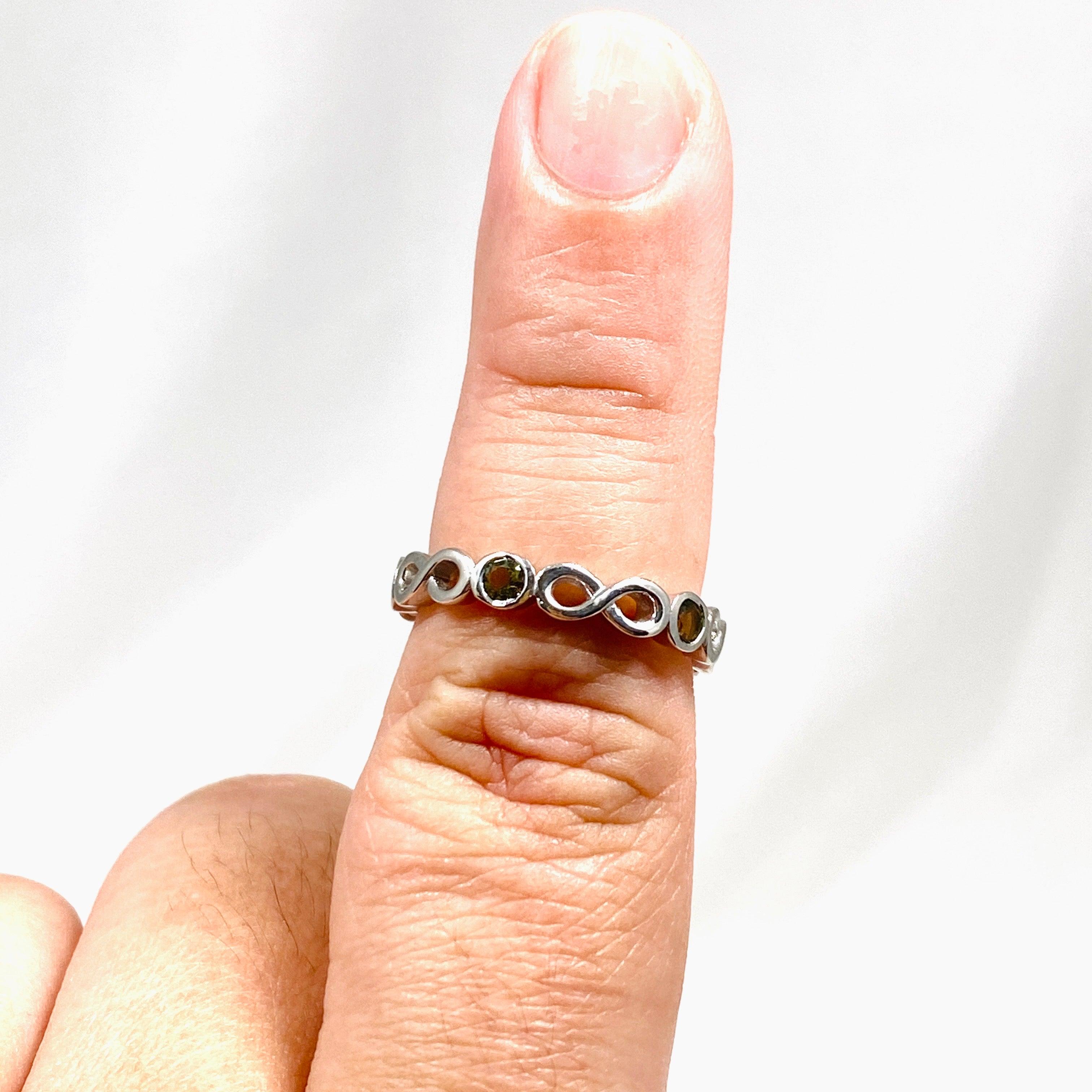 Moldavite Infinity 5 Stone Ring IVMR 02 - Genuine Moldavite Jewelry for Women, Sterling Silver Adjustable Ring, Spiritual Healing Crystal Jewelry - Perfect for Meditation, Energy Work & Unique Gifts