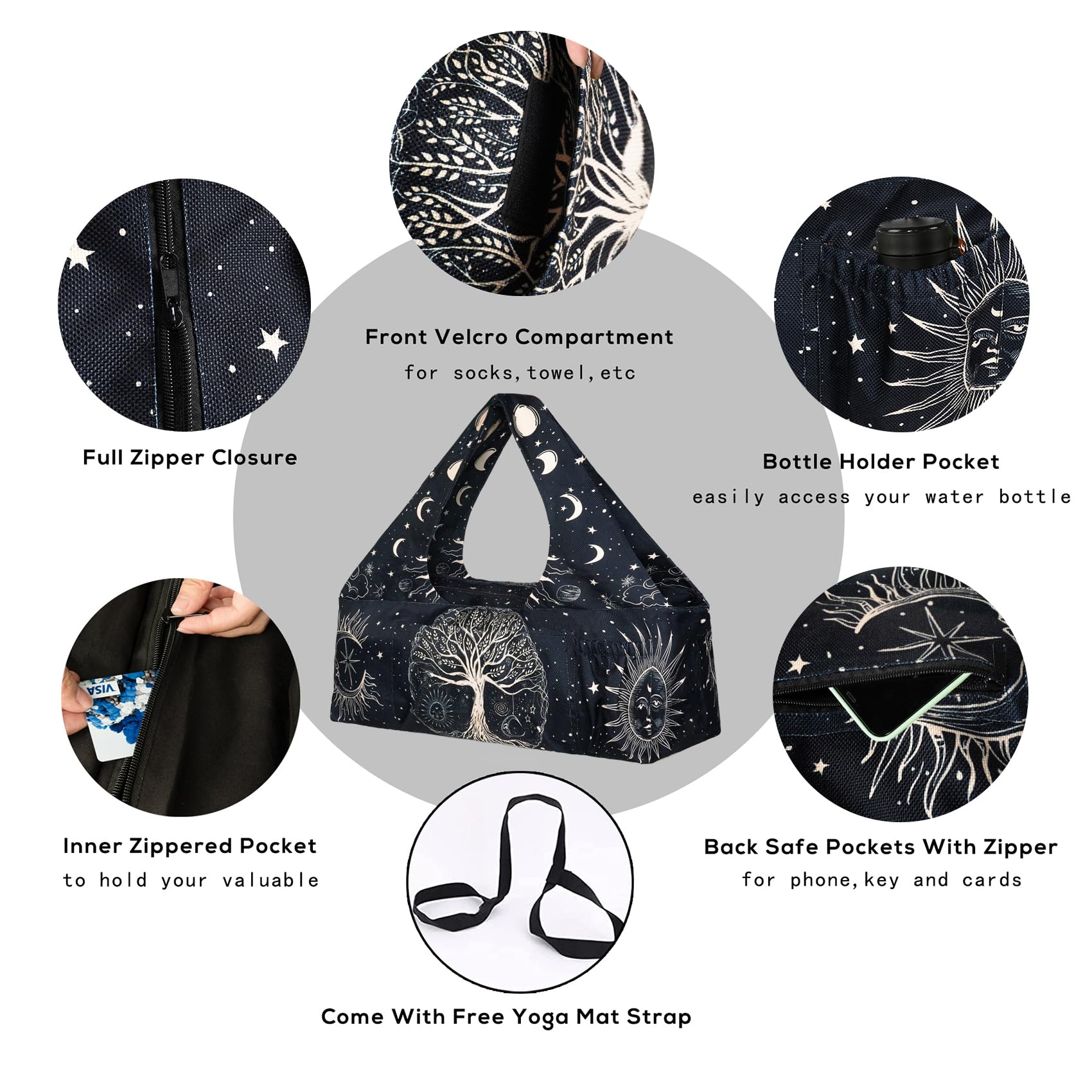 Premium Large Yoga Mat Bag with Adjustable Strap, Zipper & Multiple Pockets - Durable Yoga Carrier for Women Fits Most Size Mats (15-85mm) - Perfect for Gym, Studio & Travel - Personalized Yoga Accessories Gift Idea