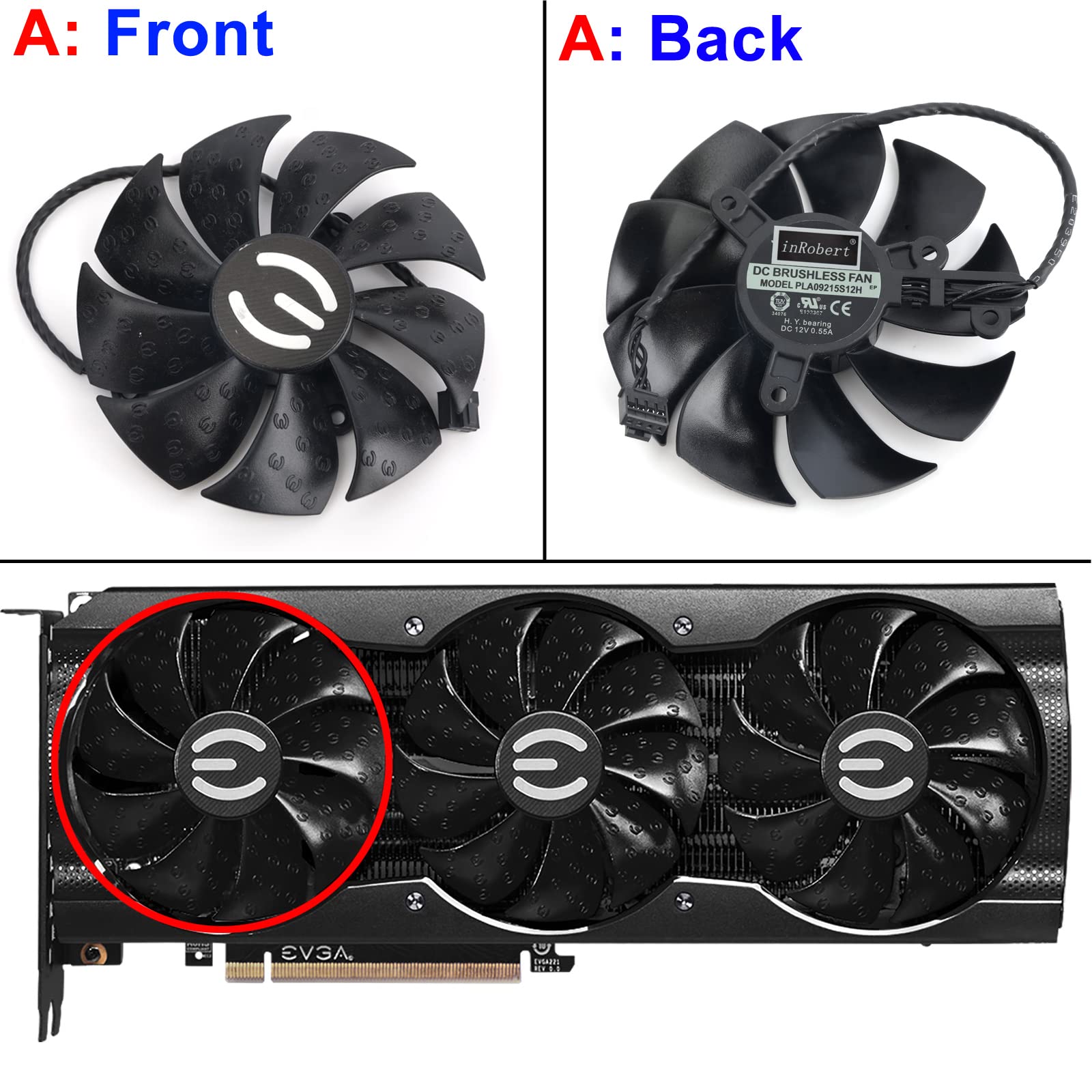 EVGA RTX 3070 3080 Ti 3090 XC3 BLACK Replacement Cooling Fan - High Performance Graphics Card Fan (PLA09215S12H) for PC Gaming & Video Editing Workstations