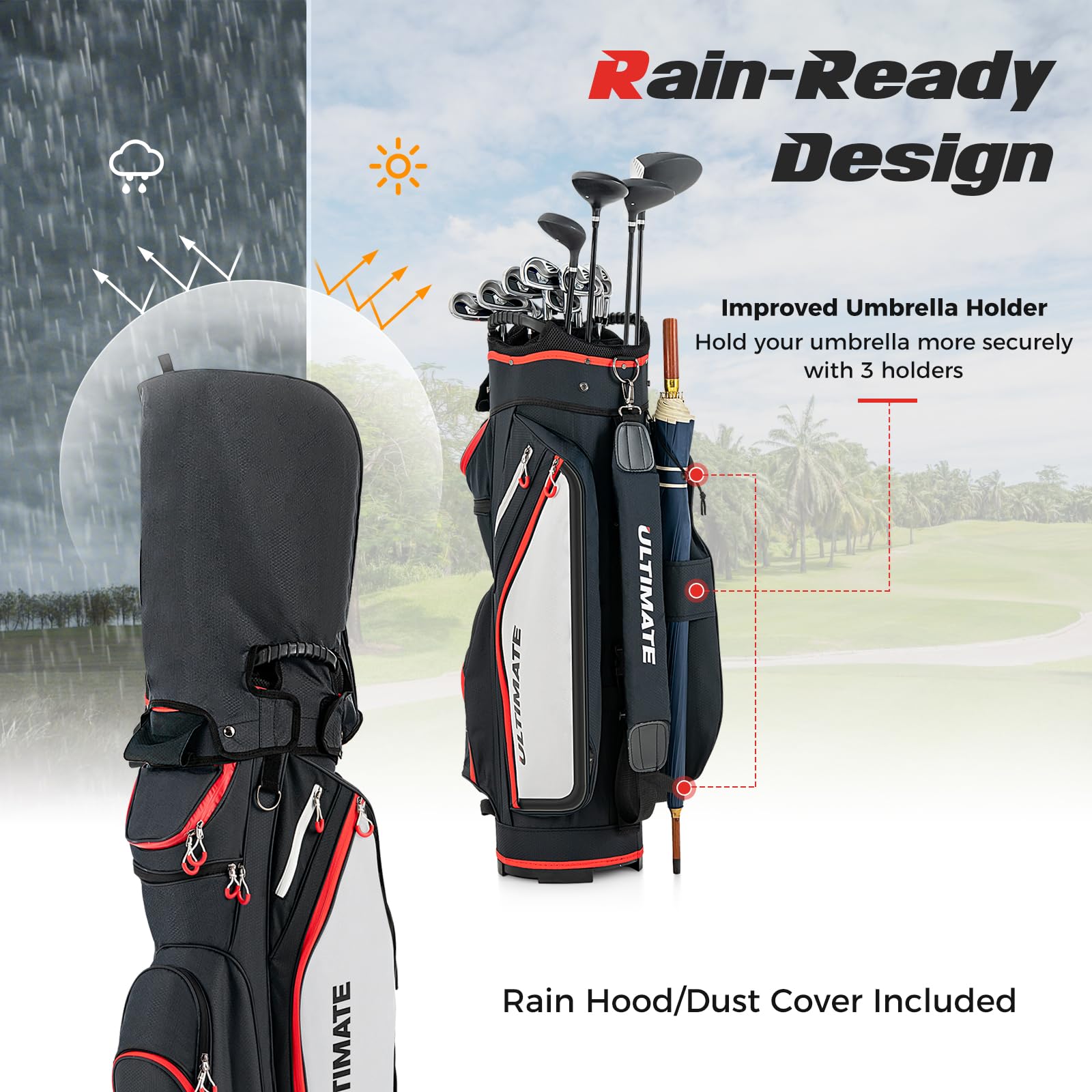 **Goplus 14-Way Divider Lightweight Golf Cart Bag – 8 Zippered Pockets, Cooler Bag, Rain Hood, Shoulder Strap & Carry Handle – Durable Golf Club Bag for Men & Women – Perfect for Golf Courses, Driving Ranges & Travel**