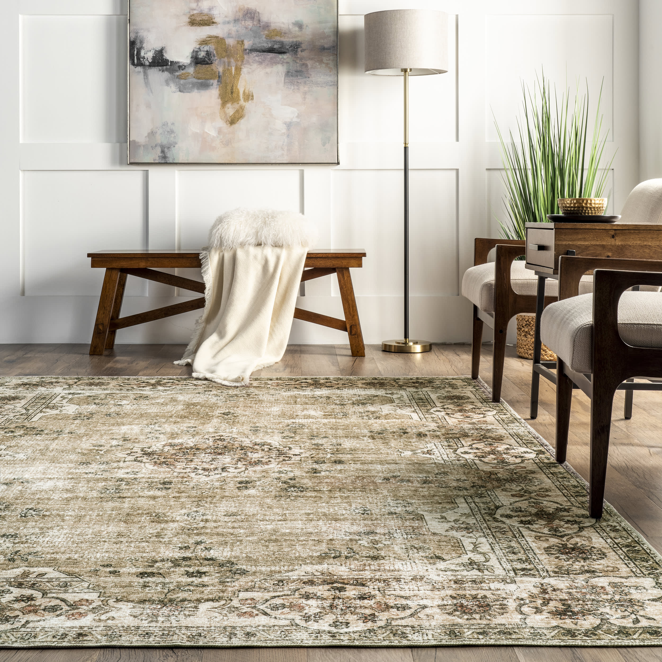 Audrina Persian Washable Rug - Soft & Durable Beige Area Rug for Living Room, Bedroom, Dining Room | Machine Washable & Stain Resistant