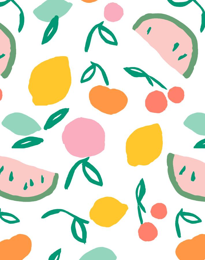 Tea Collection 'Island Fruits' Wallpaper in Melon Green - Tropical Fruit Pattern Peel & Stick Wallpaper for Kitchen, Bathroom, or Nursery Decor