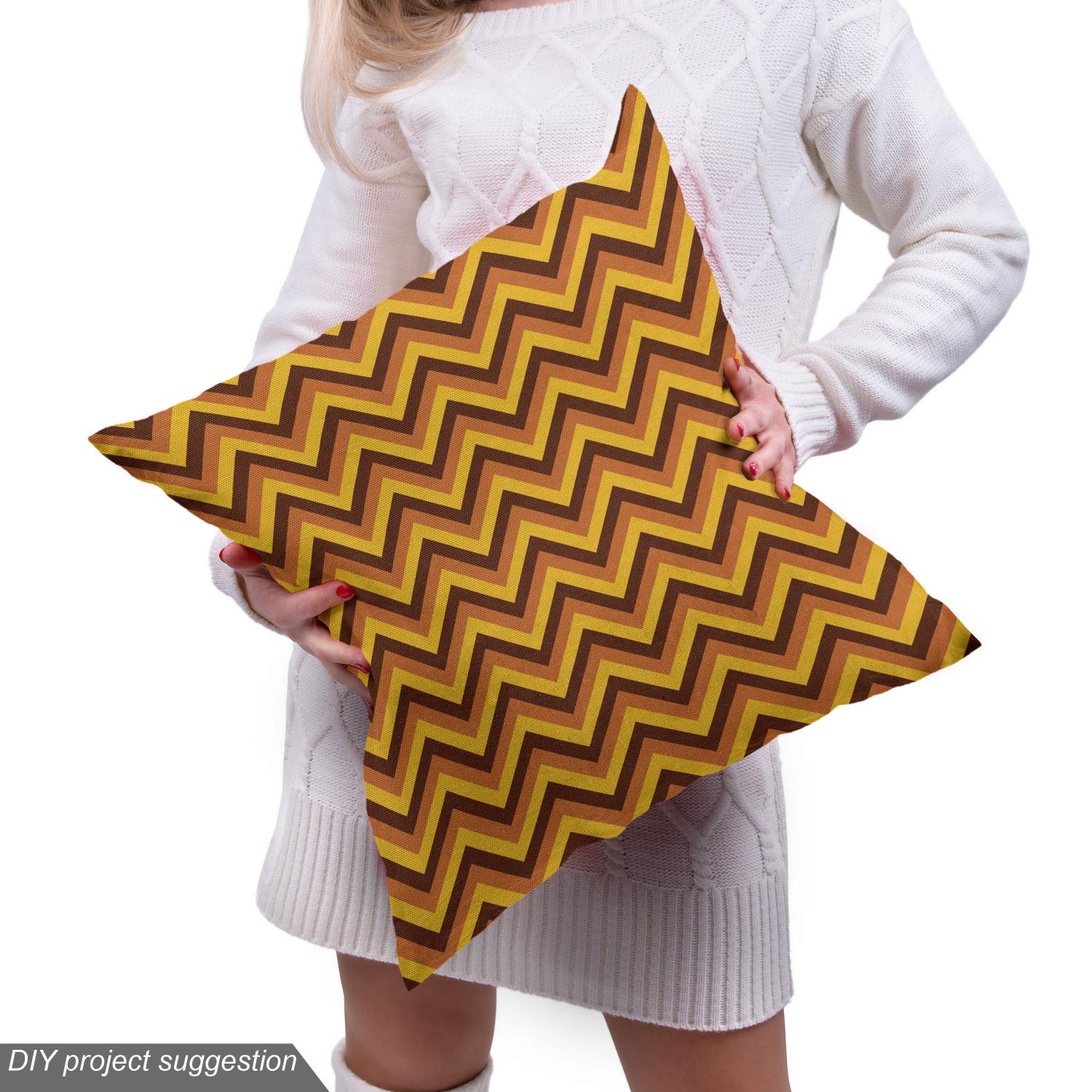 Ambesonne Yellow Chevron Fabric - 2 Yards for Upholstery & Home Decor