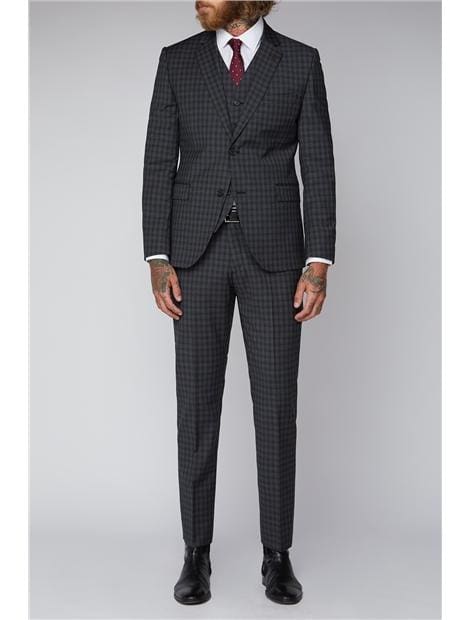 Gibson Grey Mini Check Slim Fit Suit Pants for Men - Formal Office Wear & Business Attire - Perfect for Weddings, Interviews and Professional Events