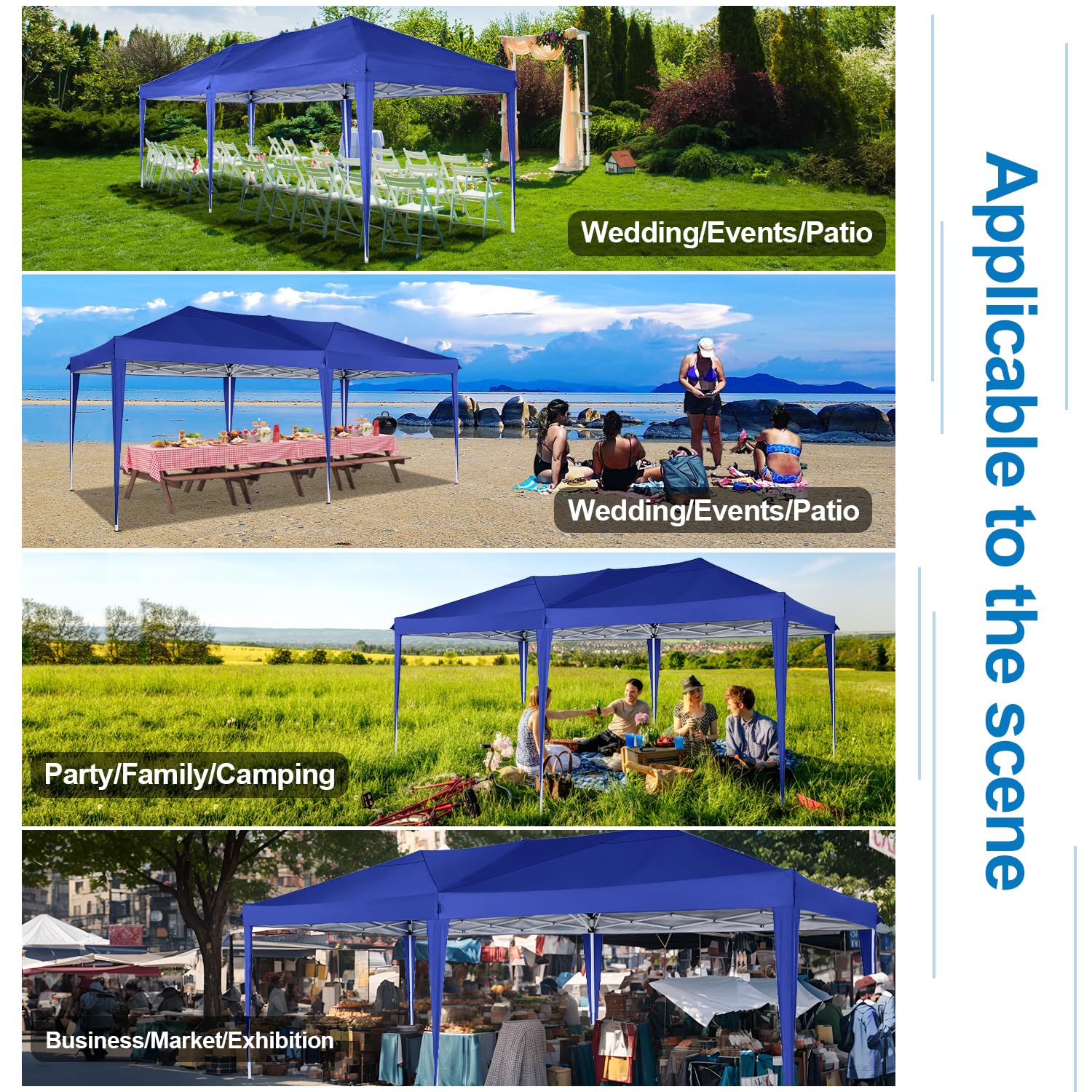 COBIZI 10x20 Pop Up Canopy Tent with 6 Sidewalls - Waterproof Outdoor Event Shelter, UPF 50+ Gazebo for Parties, Beach, Camping & Weddings - Navy Blue Commercial Instant Canopy - Perfect for Backyard BBQs, Farmers Markets & Tailgating