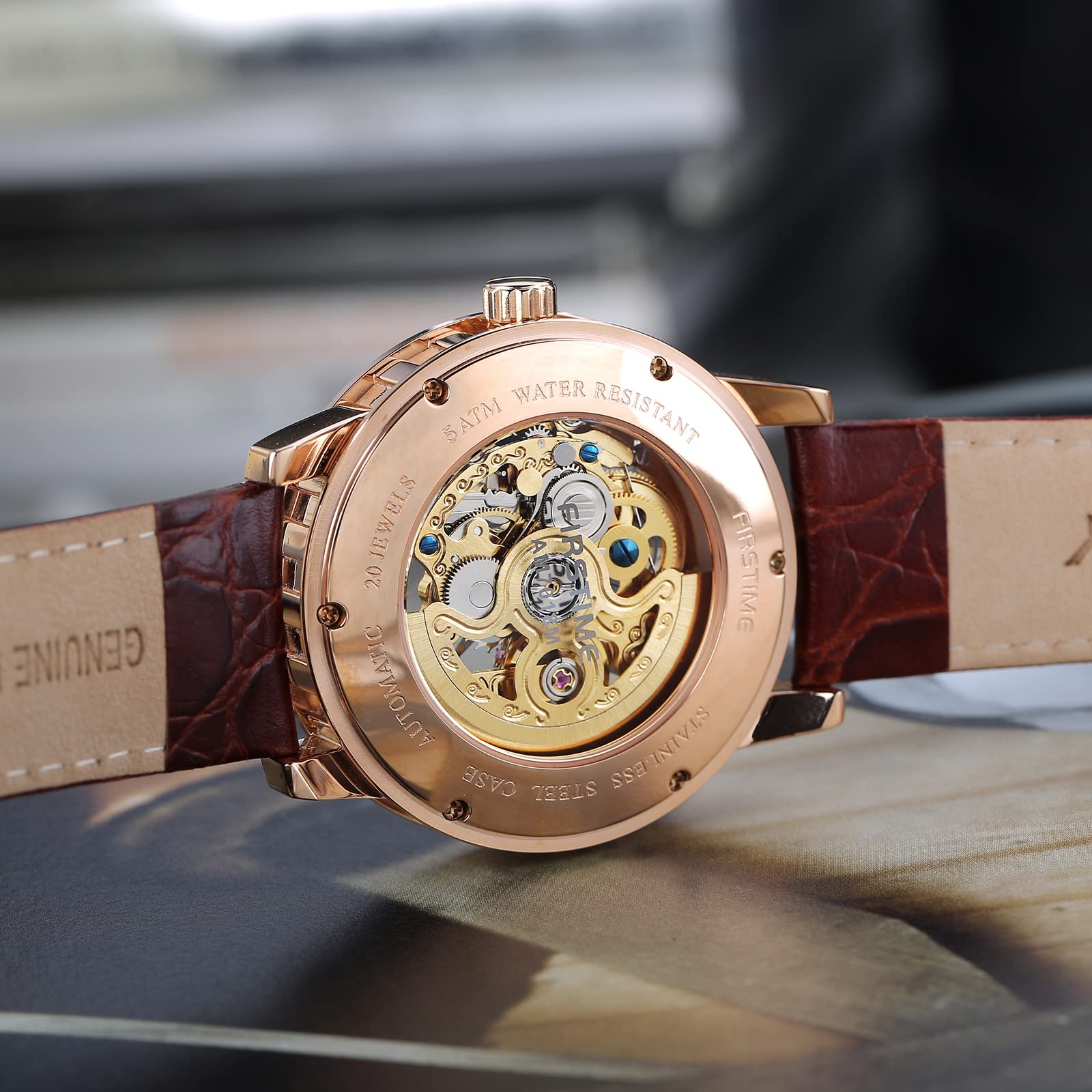 BERNY Luxury Automatic Skeleton Men's Watch - Gold Mechanical Dress Wristwatch with Exhibition Back, Luminous Markers & Waterproof - Perfect for Business, Formal Events & Gifts