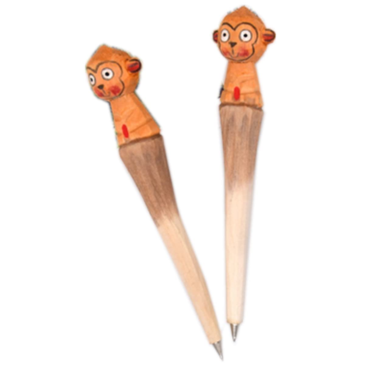 2-Pack Wooden Animal Carved Ballpoint Pens - Monkey Design Rollerball Pens for Kids, School Supplies & Student Prizes | Perfect for Classroom Rewards, Birthday Gifts & Office Stationery