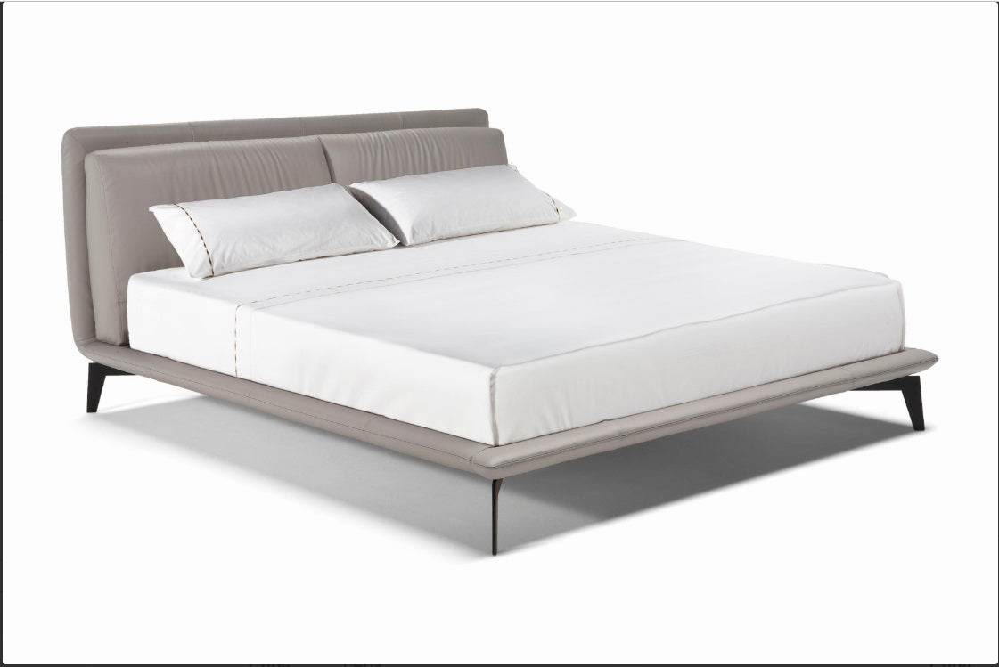 NATUZZI EDITIONS LE07 Genuine Leather Platform Bed Frame - Queen Size, Modern Luxury Bedroom Furniture for Master Bedroom or Guest Room