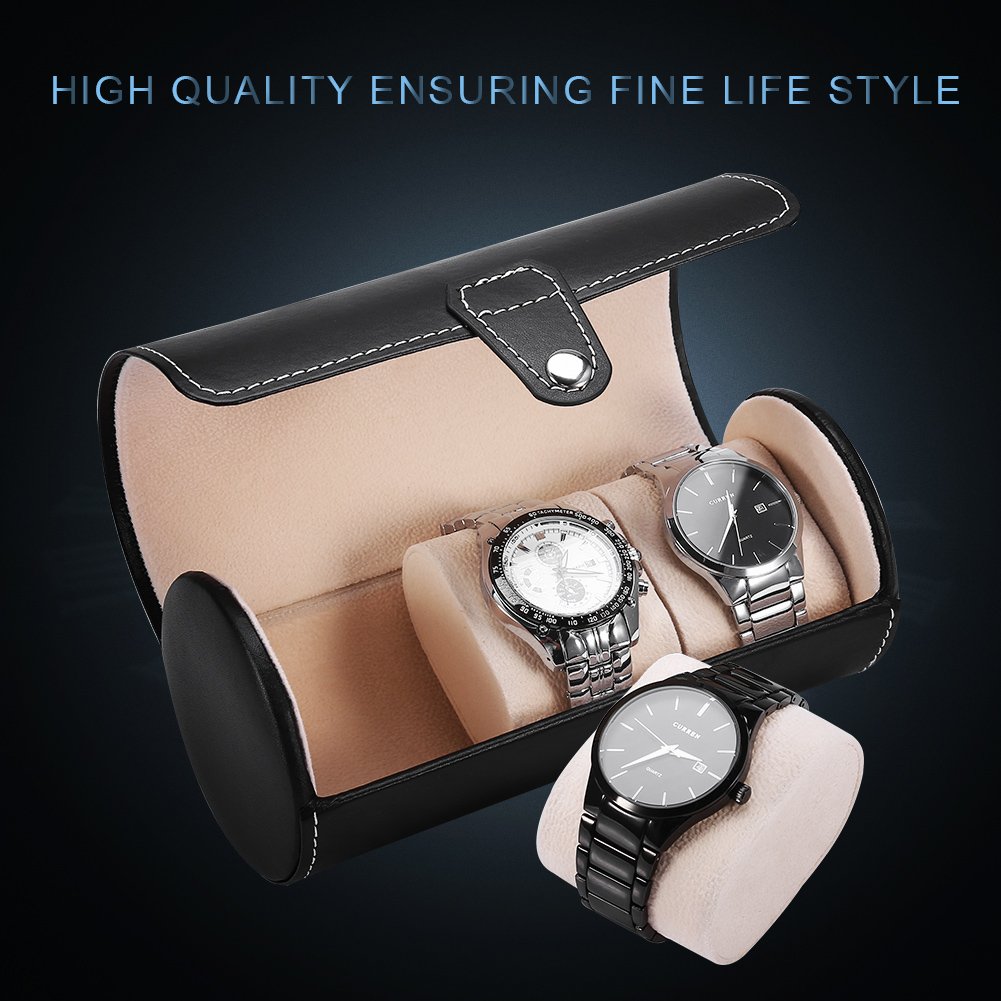 Premium 3-Grid Cylinder Watch Roll Holder - Luxury Wristwatch Display Case & Jewelry Storage Box (Black) - Perfect Gift for Watch Collectors & Travel Organizer