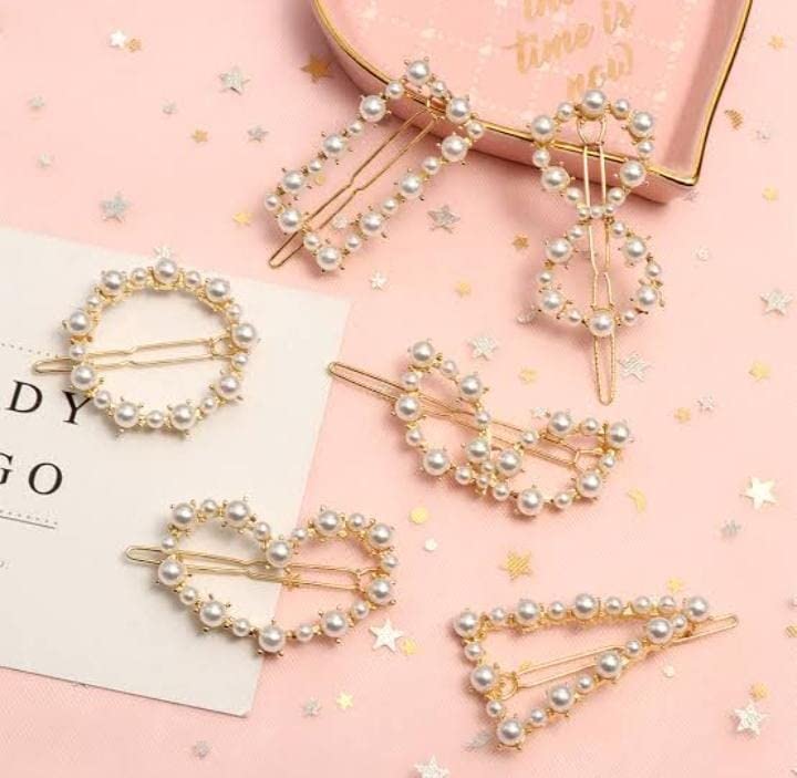 Elegant SS Metal Hair Clips for Women - Hollow Hairpins with Pearl Accents, Korean Style Barrettes (8-Pack) - Perfect for Weddings, Parties & Everyday Hairstyling