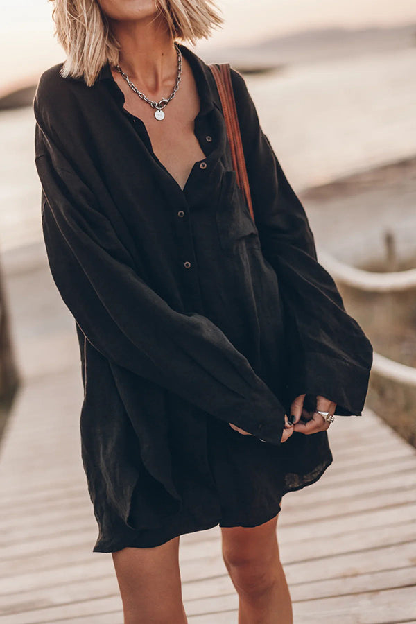 Stylish Linen Blend Oversized Long Sleeve Shirt with Pockets - Perfect for Beach Outings, Summer Vacations & Casual Wear