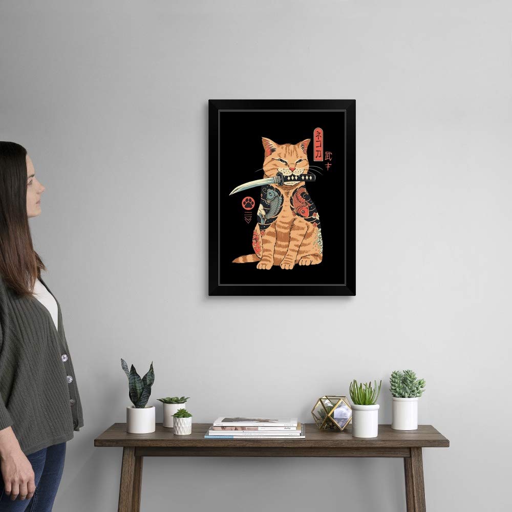 Catana Black Framed Art Print - Elegant Cat Artwork for Home & Office Decor | Perfect for Living Room, Bedroom, or Gift