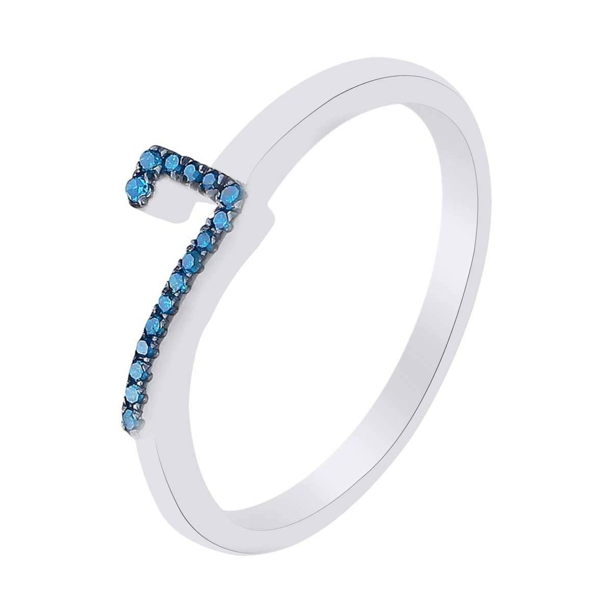 14K Gold Over Sterling Silver Round Cut Blue Natural Diamond Accent Stackable Number 7 Ring - Perfect for Birthdays, Anniversaries, and Everyday Elegant Jewelry Styling