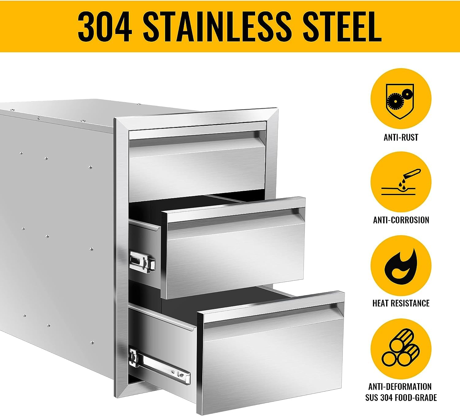 Premium Stainless Steel BBQ Drawer for Outdoor Kitchen - Single Flush Mount Storage Cabinet with Handles (14