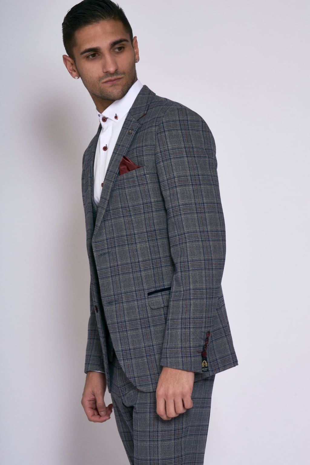 Marc Darcy ENZO Grey Men's Blue Check Tweed Blazer Jacket - Classic Slim Fit Formal Coat for Business, Weddings & Special Occasions