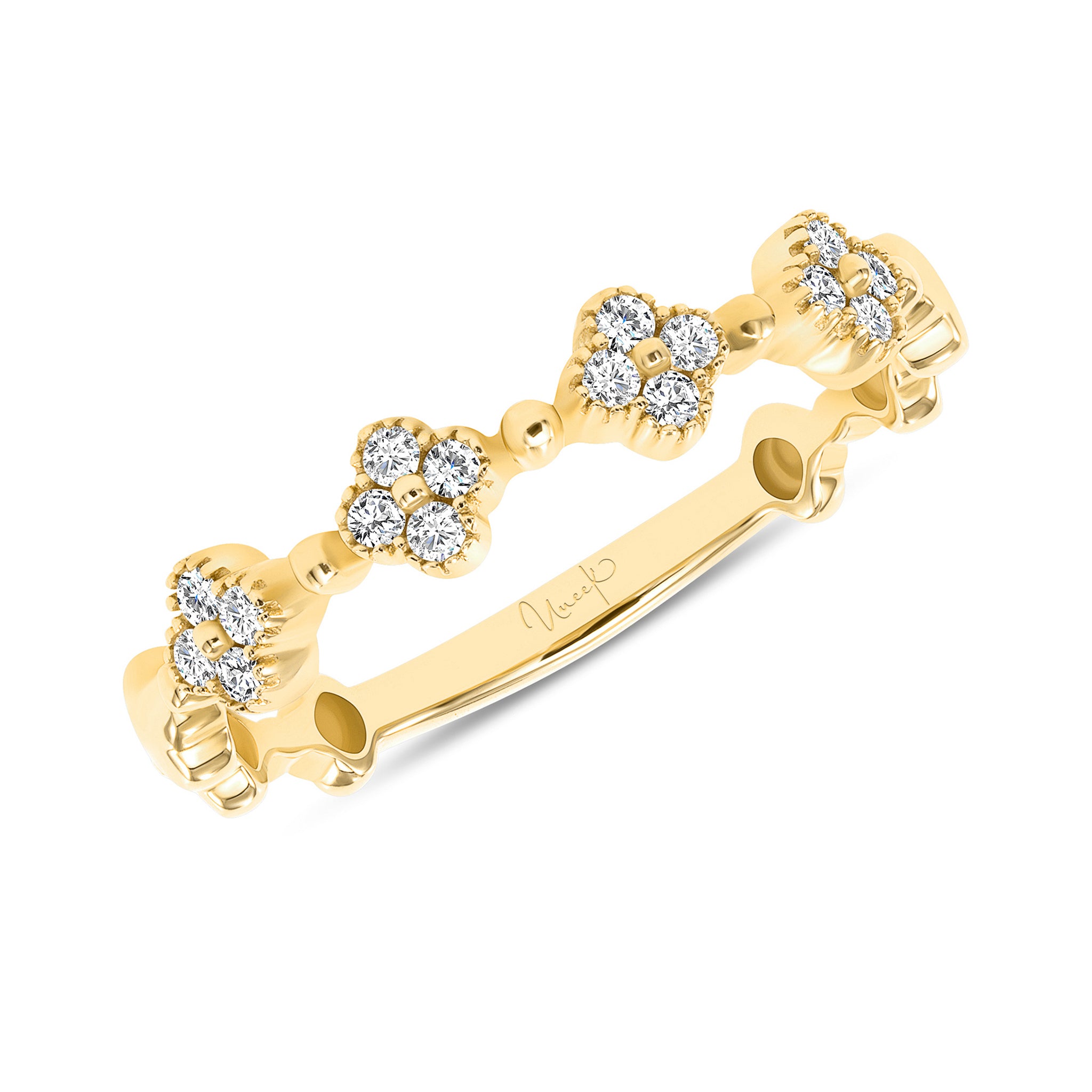 14K Yellow Gold Diamond Floral Stackable Band Ring for Women - Perfect for Weddings, Anniversaries & Everyday Elegance