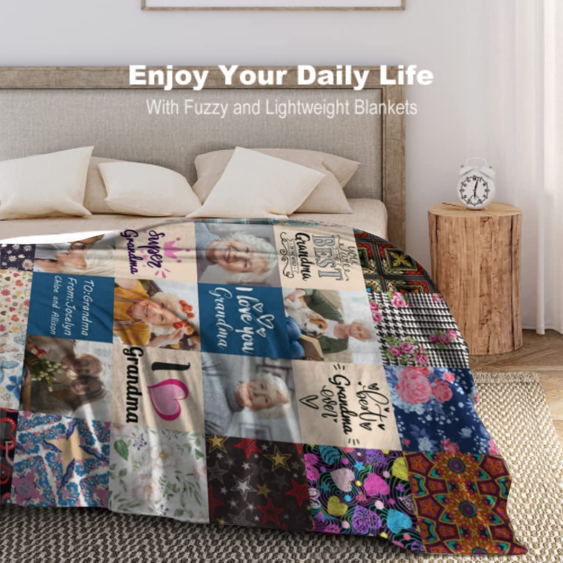 Custom Memorial Blanket for Grandma - Personalized Photo Collage Fleece Throw with Name - Loving Memory Gift - 5 Sizes (Made in USA) - Perfect for Remembrance, Comfort & Family Keepsakes
