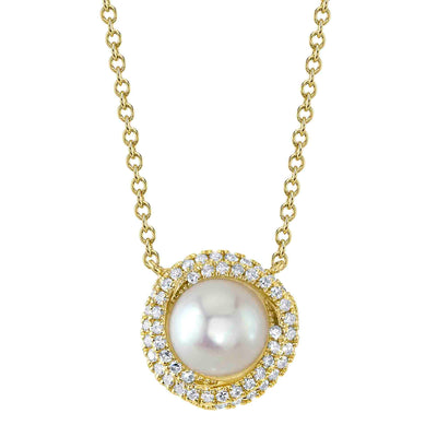 0.13 Carat Diamond & Cultured Pearl Necklace for Women - Elegant 14K Gold Pendant Jewelry Gift for Anniversary, Wedding & Special Occasions