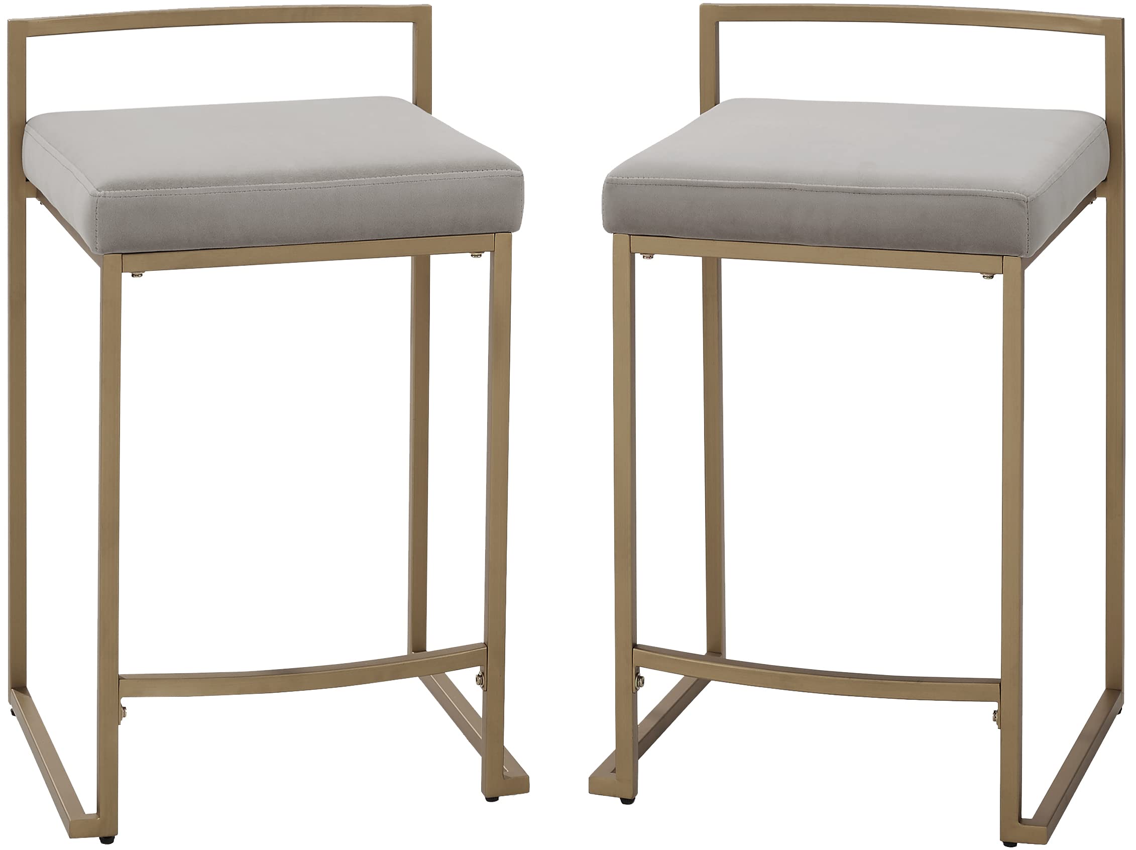 Crosley Furniture Harlowe Upholstered Counter Height Bar Stools Set of 2 - Gray and Gold Kitchen Island Stools for Dining Room, Breakfast Nook & Home Bar Decor