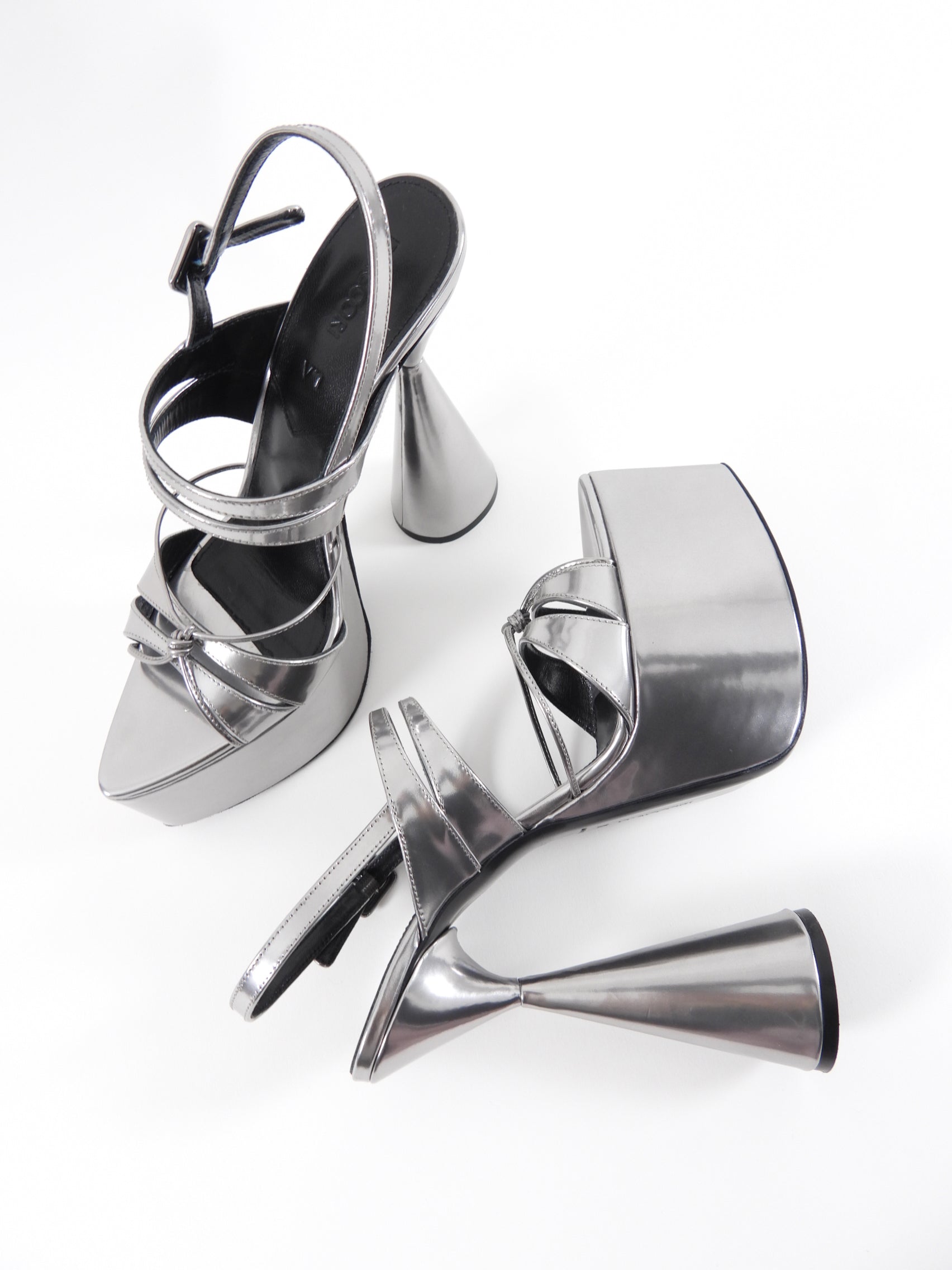 D'Accori Women's Metallic Silver Leather Belle Platform Sandals - Comfortable High Heel Dress Shoes for Party, Wedding & Evening Events (Size EU38/US8)