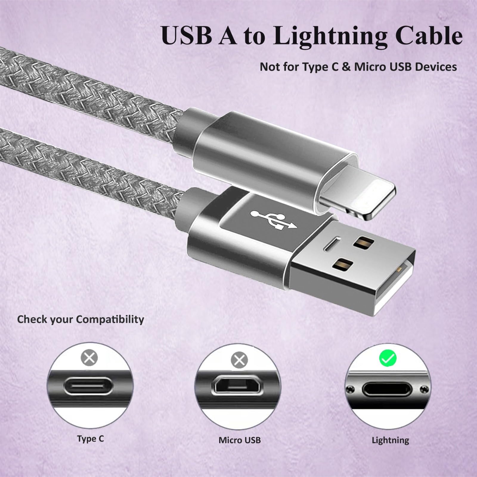 Premium Nylon Braided iPhone Charger Cable - 6.6ft Fast Charging USB Cable Compatible with iPhone 14/13/12/11/Pro/XS Max/X/8/7/6/SE/5S - Durable Charging Cord for Home, Office & Travel