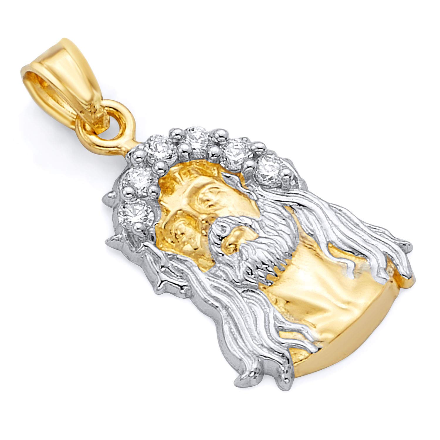 14K Real Two Tone Gold CZ Religious Jesus Head Charm Pendant - Perfect for Necklaces, Bracelets & Spiritual Jewelry Gifts