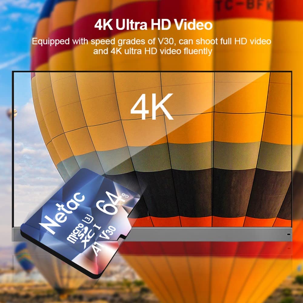 Netac 64GB 2 Pack Micro SD Card - 100MB/s High Speed, UHS-I C10/U3/V30/A1, SDXC Memory Card for Action Cameras, Drones, Smartphones & Tablets - Perfect for 4K Video Recording, Gaming & Mobile Storage