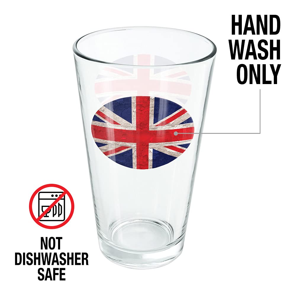 **LOGOVISION Rustic Distressed British Flag Pint Glass - 16 oz Tempered Glass with Printed Design - Perfect Gift for UK Fans - Great for Beer, Soda, Water & Cold Beverages - Ideal for Pubs, Parties & Home Decor**