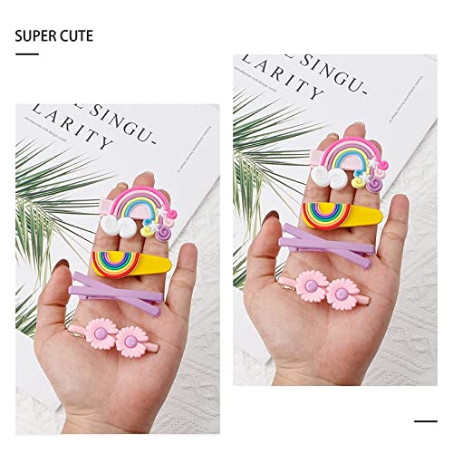 Belicia 10 PCS Non-Slip Hair Clips for Girls & Toddlers - Cute Solid Color Rainbow Flower Fruit Dessert Barrettes Hair Accessories | Perfect for School, Parties & Daily Styling