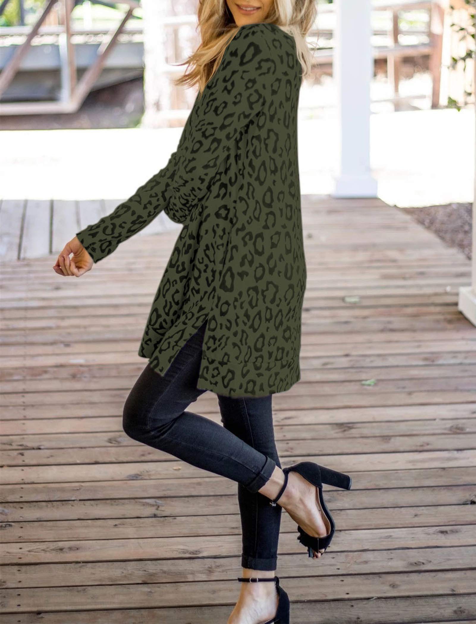 Maysoar Women's Leopard Print Tunic Top - Long Sleeve V-Neck Blouse for Casual Wear, Office Outfits & Fall Fashion