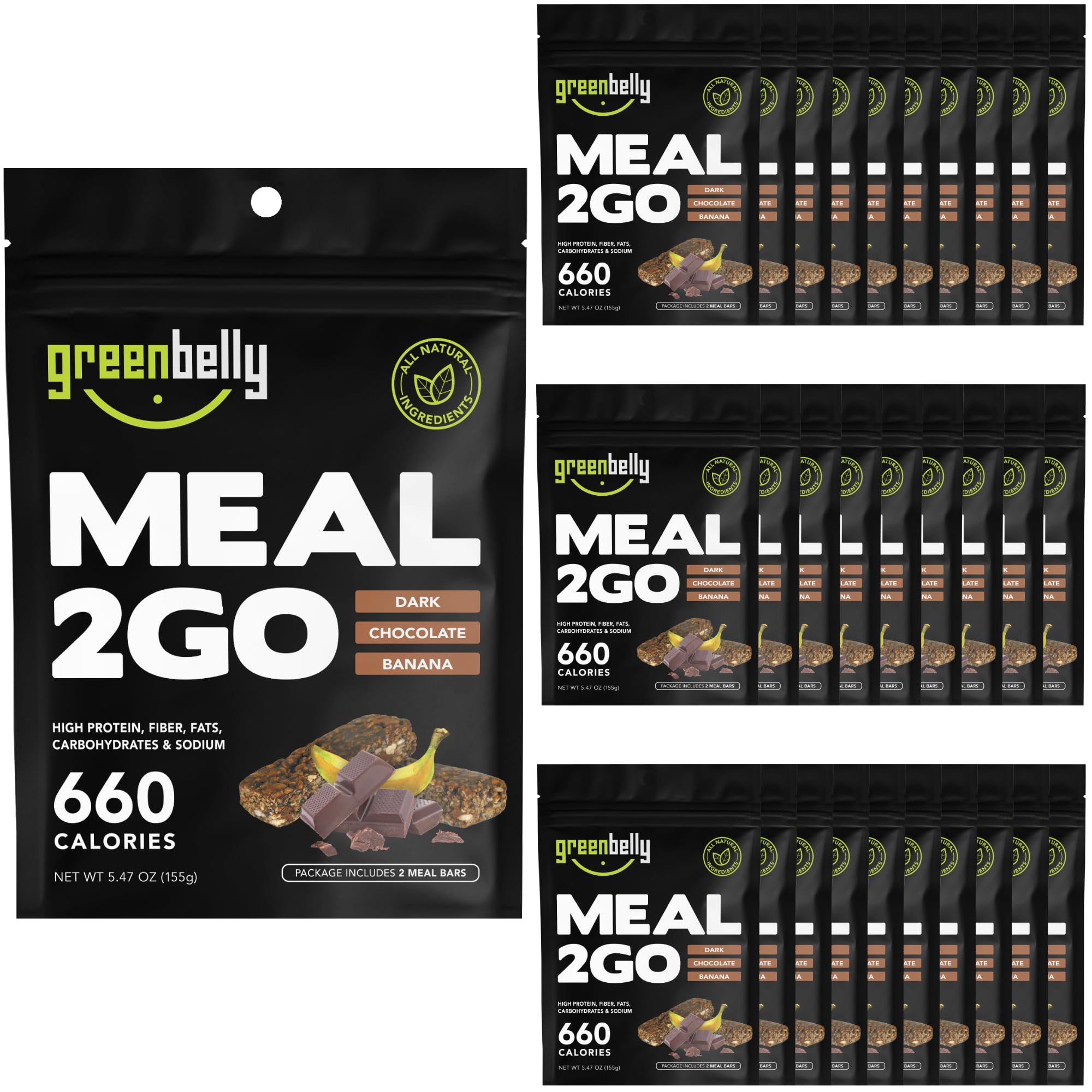 Greenbelly All Natural Backpacking Meals - 650 Calorie High Protein Hiking Meal Bars (Dark Chocolate Banana Flavor, 30 Count) | Perfect for Camping, Hiking & Outdoor Adventures