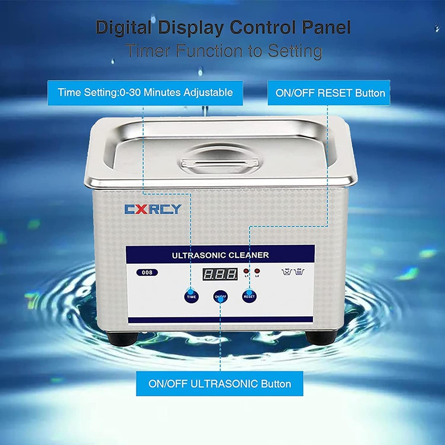CXRCY 0.8L Professional Ultrasonic Jewelry Cleaner Machine - for Jewelry, Eyeglasses, Rings, Watches, Dental Instruments & Small Parts | Perfect for Home, Jewelry Stores & Dental Offices Cleaning