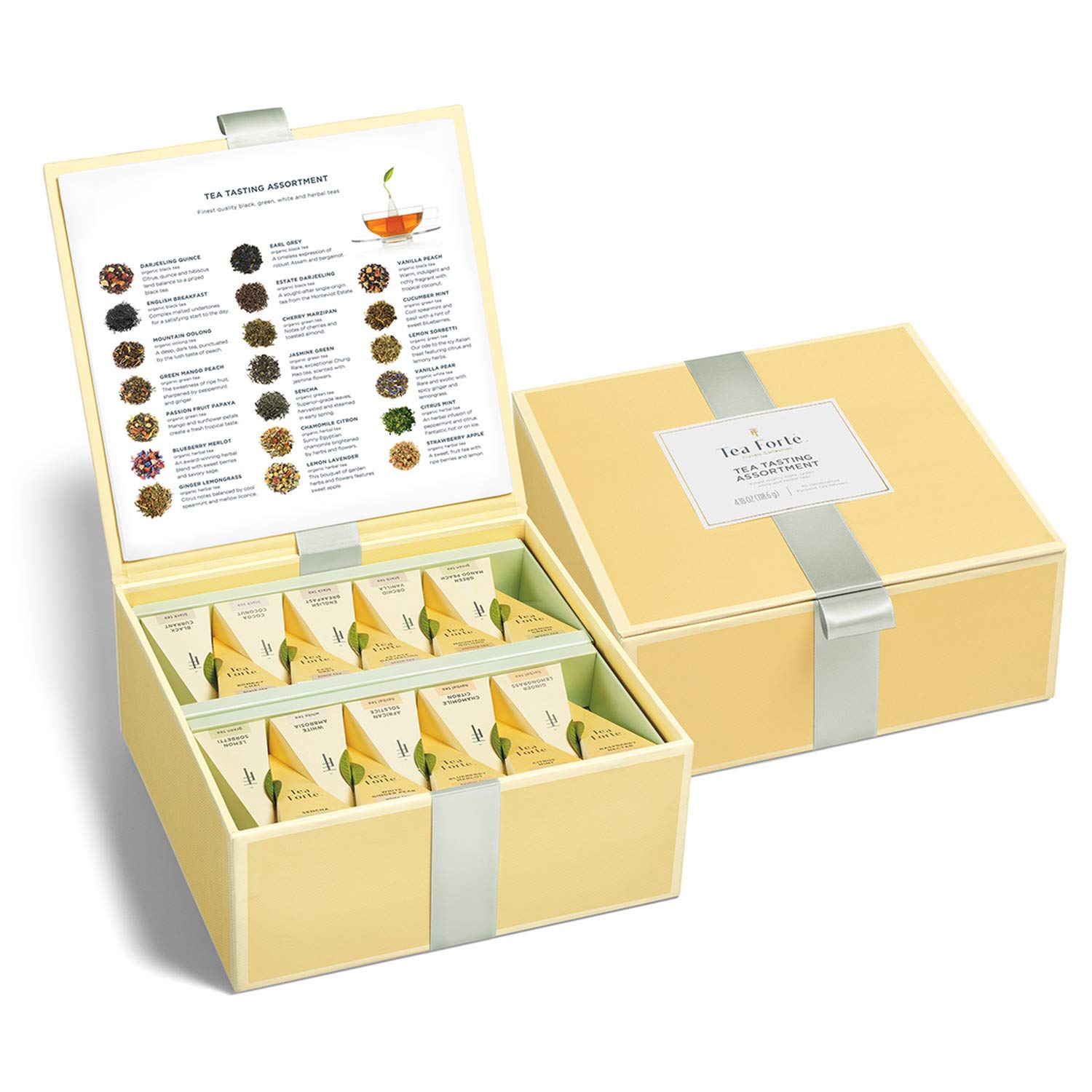 Premium Tea Forte Tea Chest with 40 Handcrafted Pyramid Tea Infusers - Luxury Tea Tasting Assortment for Gifts, Home & Office Relaxation