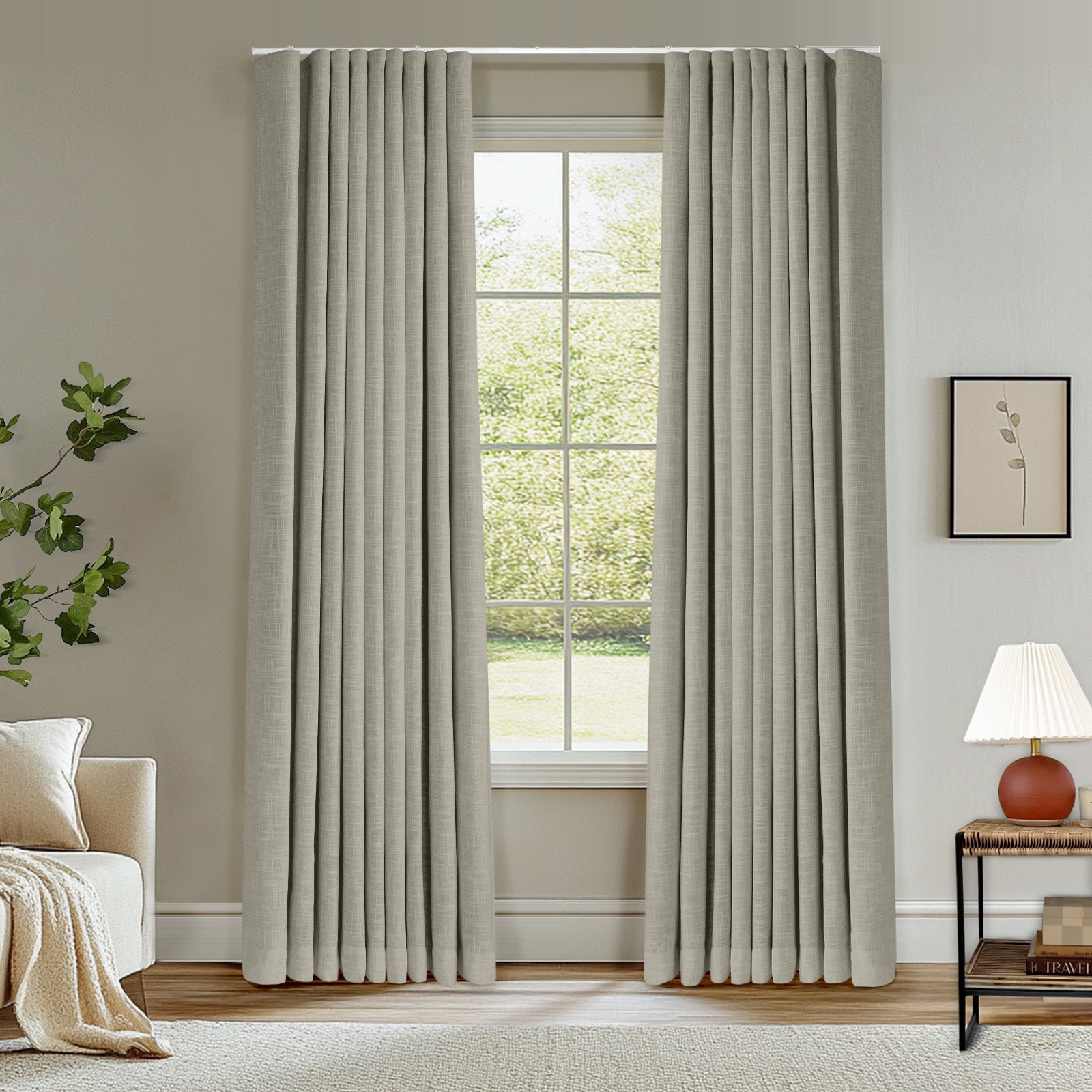 Ripple Fold Lille Linen Blackout Curtains - Natural Modern Custom Drapes with Ceiling Track for Living Room, Bedroom & Home Theater | Noise Reducing Thermal Insulated Window Treatments