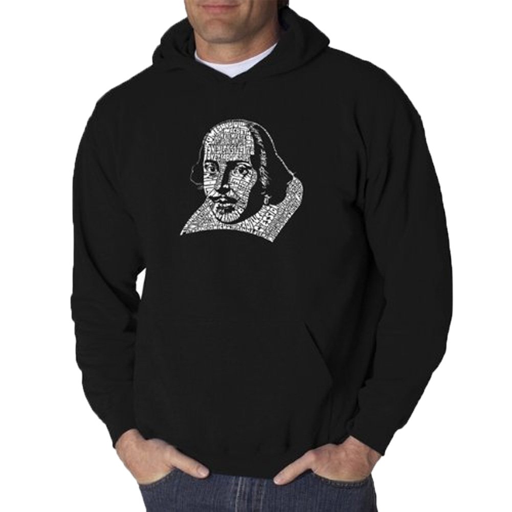 LA POP ART Men's Hooded Sweatshirt - William Shakespeare's Complete Comedies & Tragedies Print - XL Black - Perfect for Theater Lovers & Literature Enthusiasts